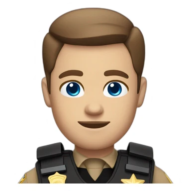 Deputy sheriff with short Brown hair and blue eyes and bulletproof vest and arms sticker