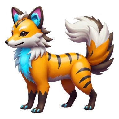 Shiny Neon Glossy Silvally-Arcanine-Aardwolf-Tanuki-Genet-Bobcat-fusion-animal-hybrid-creature, full body sticker