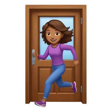 brown skinned female running out of door sticker