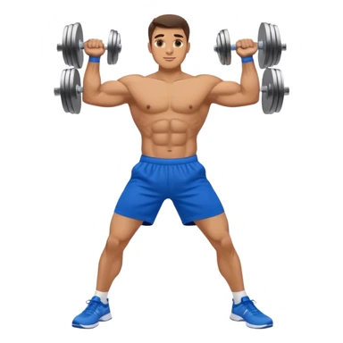 man with blue shorts doing side-lateral raise (T pose) with light dumbbells sticker