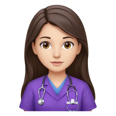 pretty brunette nurse with long hair in purple scrubs sticker