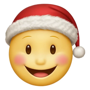 Smiley face smiles with closed eyes in a red Christmas hat sticker