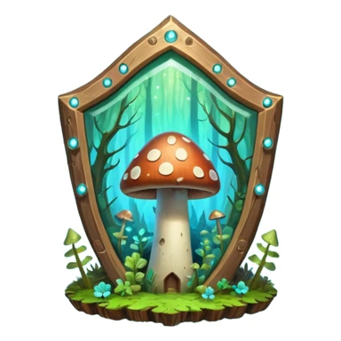 magical mushroom shield object icon, shield crafted from mushroom bark, glowing spores, fantasy forest design, soft green-blue aura, 3D cartoon, mobile game icon style, centered, clean background, no text, no watermark
 
 sticker