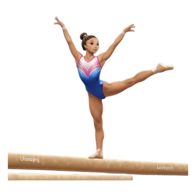 A gymnast performing a flawless routine on the balance beam, showcasing strength and grace. The scene captures the precise, elegant movement with perfect balance and form. The background features a gymnastics arena with vibrant lighting and cheering crowds, emphasizing athleticism and poise. sticker