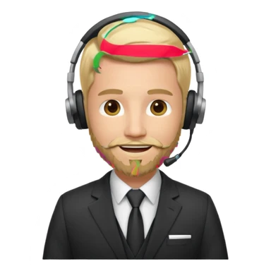 a sales agent with headphones and beard blonde hair smile sticker