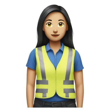 Ikea coworker asian woman blue stripes t-shirt and yellow security vest sticker