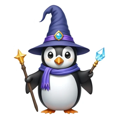 Penguin wizard with magical wand and wizard hat sticker