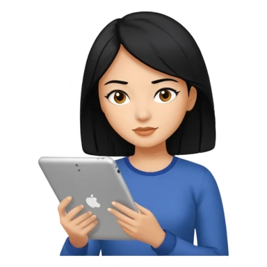 girl web designer with black hair writing on ipad sticker