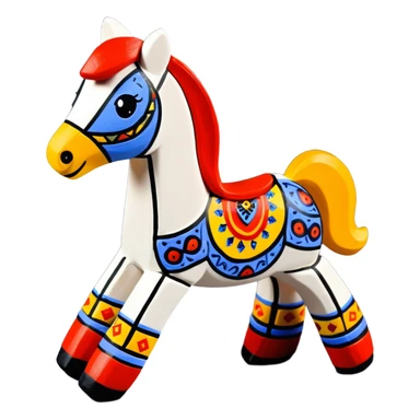 Dymkovo toy horse, traditional Russian clay figurine with colorful geometric patterns, white base with red, blue and yellow decorations sticker