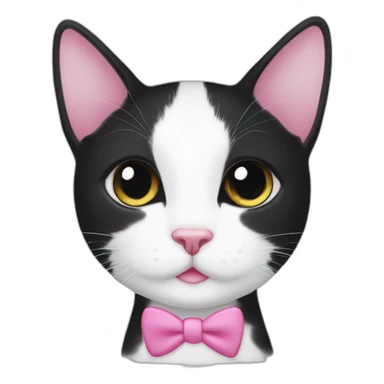 young black and white tuxedo cat with round eyes, a pink nose,  sticker