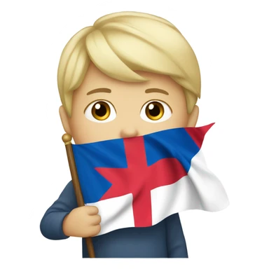 blond boy with blue eyes with serbian flag sticker