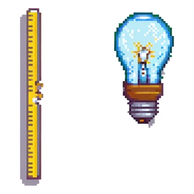 designer education theme, ruler and lightbulb, pixel art style sticker