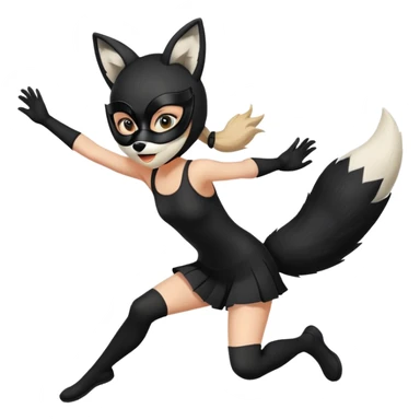 girl wearing a black fox mask and tail jumping sticker