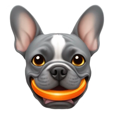 Grey French bulldog with orange ball in its mouth  sticker