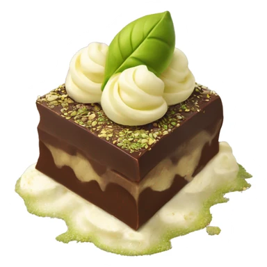 Chocolate with white chocolate swirl with with pistachio and knafeh, with pistachio nuts on top.  sticker