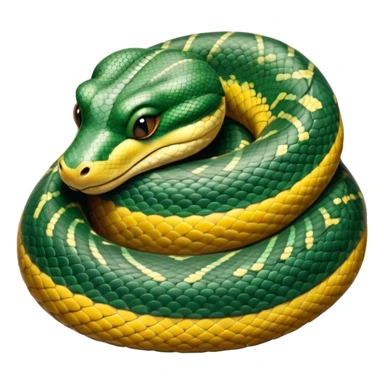 Meme-Worthy cute Sleeping Anaconda Portrait Emoji, Body coiled in a relaxed, peaceful slumber with a contented expression and softly closed eyes, showcasing intricately patterned scales and a serene demeanor, Simplified yet hilariously adorable features, highly detailed, glowing with a soft, drowsy jungle light, high shine, relaxed and utterly lovable, stylized with an air of playful laziness, bright and heartwarming, soft glowing outline, capturing the essence of a sleeping serpent that feels destined to become the next viral sensation of adorable rest! sticker