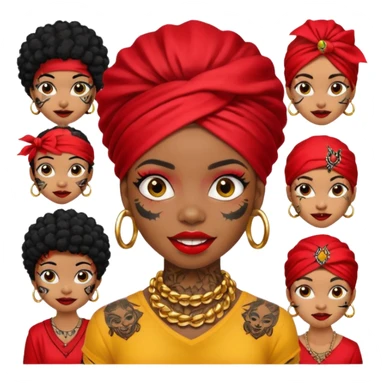 afro black hair with red head bandana and lots of face tattoo black skin girl sticker