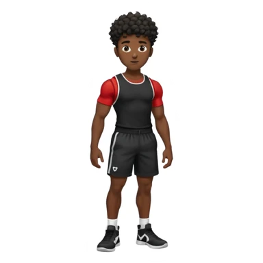 Ripped, athletic man with thick neck, high top fade with no part, curly hair only top only, no shirt and show waistline up, black shorts and more man face sticker