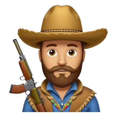 Light brown cowboy with full beard, sombrero and a ak47 up sticker