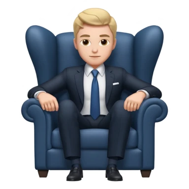 businessman sitting in an armchair, confident relaxed pose, formal suit and tie, professional corporate vibe, 3D cartoon style, mobile game icon style, clean background, no text, no watermark
 sticker
