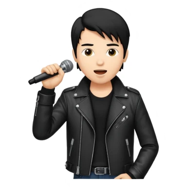 A cool male singer in leather jacket, singing into a standing microphone. sticker