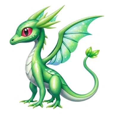 Sparkly White And Green Natural Flowery Colorful Grovyle-Flygon-Celebi-Fakémon-hybrid-creature (full body)  sticker
