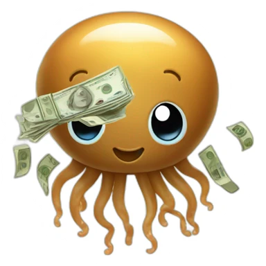 Cute baby brown jellyfish holding money sticker