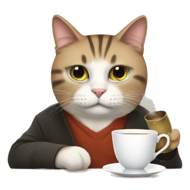 Judgmental cat drinking tea sticker