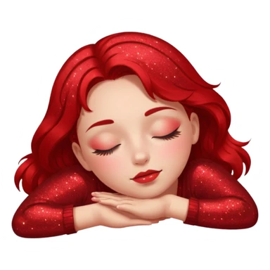 red glitter girl with closed eyes lying on the floor sticker