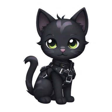 Gorgeous edgy epic punk gothic dark techwear anime style anthro cat with blushing face aesthetic and pretty edgy black with collar and harness trending style sticker