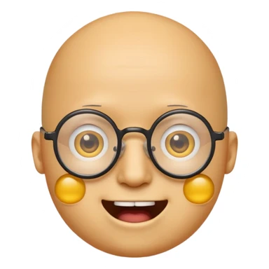 Créer un emoji nerd le perso doit être une tête basique d'emoji jaune tête ronde sans cheveux 🤓 avec une grosse paire de lunettes rectangulaires noires 3 petits boutons d'acné sur chaque joue et une dent qui dépasse  sticker
