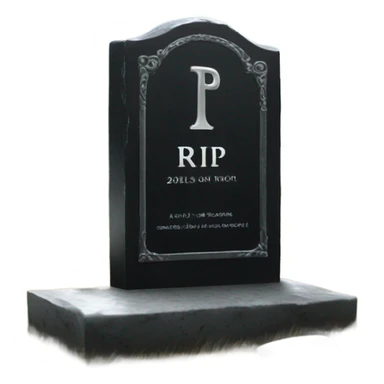 a black grave with the inscription R i P in silver sticker