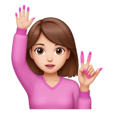 Girl brown hair with her hand up with pink nails sticker