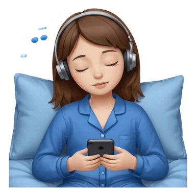 chica con pelo castaño ojos cerrados escuchando musica en pijama azul modo clean girl sticker