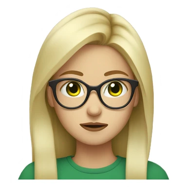 Blonde girl green eyes in glasses portrait being sick sticker