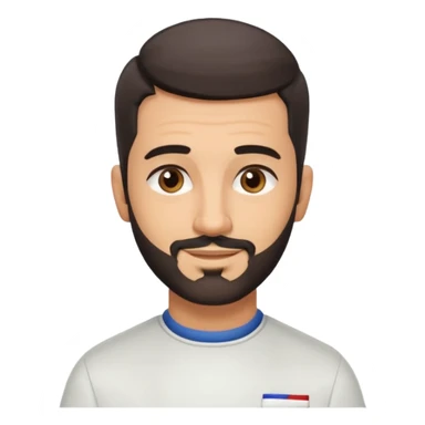 Apple-style 3D emoji of a male barber, dark graying straight hair styled forward in a crop haircut, light stubble beard, warm olive skin, brown eyes, friendly confident smile, slightly raised eyebrows, calm welcoming expression, soft studio lighting, clean background, high quality vector-like render sticker
