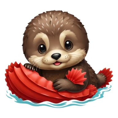 baby sea otter pup with red scallop sticker