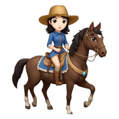  Rustic wood detailed 1854 driving and pretty dark-haired Catgirl riding a horse drawn huge Caravan alone together on a romantic trail in the woods  sticker