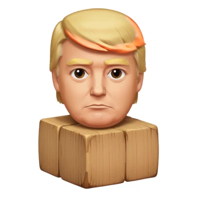 donald trump but his head is square, like a wooden block sticker