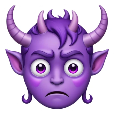 Purple face with horns with big teary eyes, furrowed eyebrows and small frown  sticker