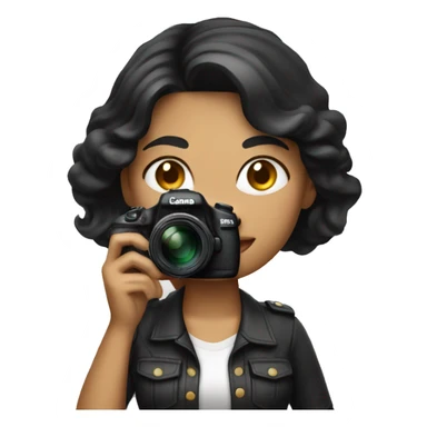women photographer with black hair and light skin holding a camera canon sticker