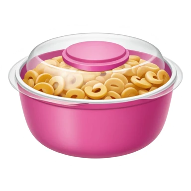leftover food bowl, with plastic cover on top. pink sticker