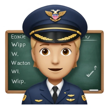 Slack-style emoji of a pilot wearing a navy captain hat holding a blackboard with the text "WIP" on it sticker