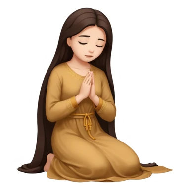 woman in a long dress, kneeling in prayer, long dark brown hair sticker