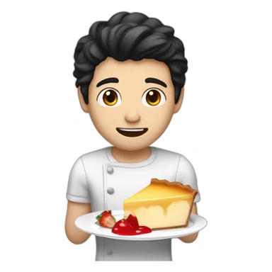 a guy whith black hair white skin eating a flan patissier sticker