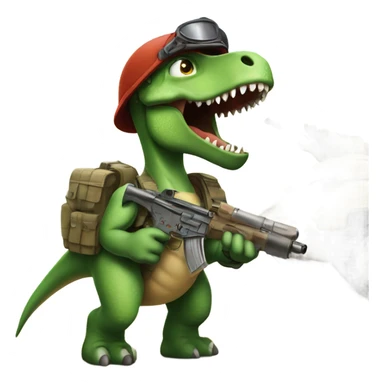 A dinosaur going to war sticker