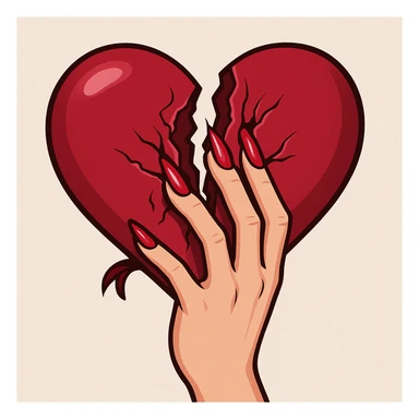 женская рука с маникюром вгоняет когти в винного цвета сердце и сильно раздирает царапает его (пальцы полусогнуты ногти вогнаны в царапины) рисованный стиль, ориентируйся на референсы по стилю и по уровню разодранности серца sticker