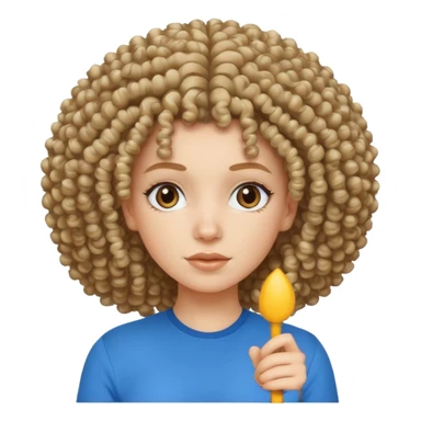 white girl with curly afro and blue shirt sticker