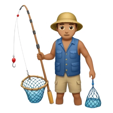 A Polynesian fisherman standing in the water fishing with a net sticker