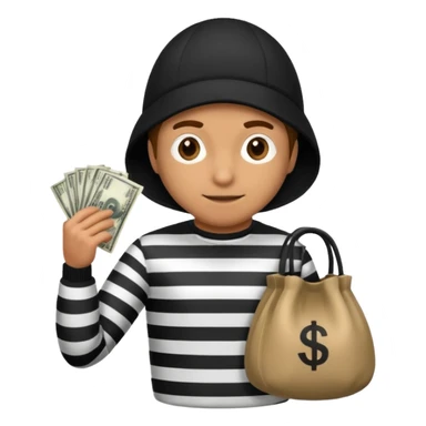A emoji of a person wearing a robber outfit and a Money Bag sticker